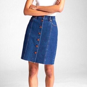GAP Button Front Raw Hem Denim Midi Skirt 27